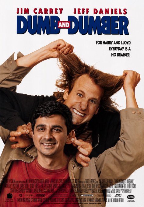 The movie poster for 'Dumb and Dumber' starring Jim Carrey and Jeff Daniels, with the tagline 'For Harry and Lloyd, everyday is a no brainer.'
