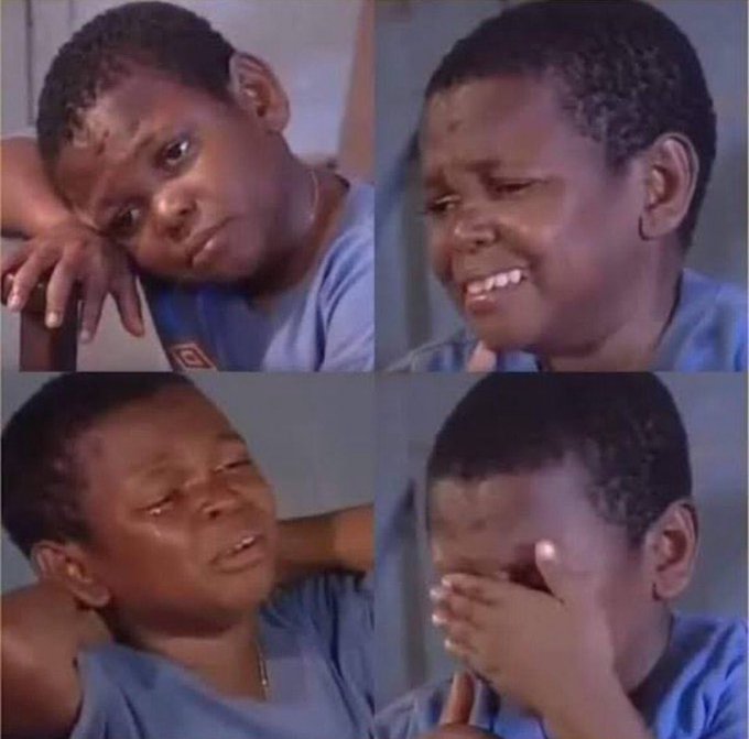 A four-panel meme showing a young boy in various stages of crying, commonly used as a reaction image for expressing sadness or disappointment.