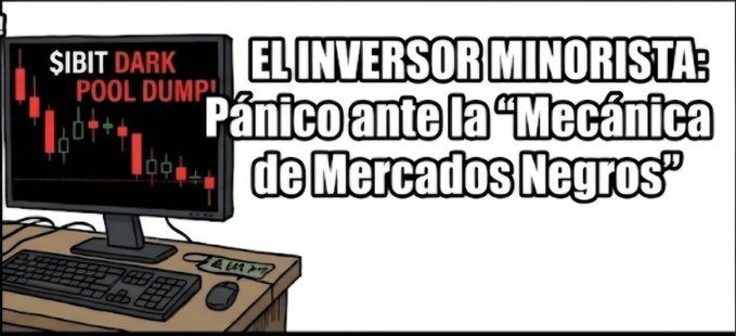 The image features an illustration of a computer monitor displaying stock trading information, which says "El DUMP de $1.3 Billones: La Trampa de Liquidez de Wall Street en Bitcoin que esto es el fin de Bitcoin y que BlackRock está liquidando." This suggests that there is a market for Bitcoins and the Bitcoin trading platform is being discussed or mentioned in the image. The focus on the stock trading information, as well as the presence of Bitcoin, implies an association with cryptocurrency and online markets like Bitcoin pools, which are sometimes referred to as dark pools due to their anonymity and lack of transparency compared to traditional centralized exchanges.