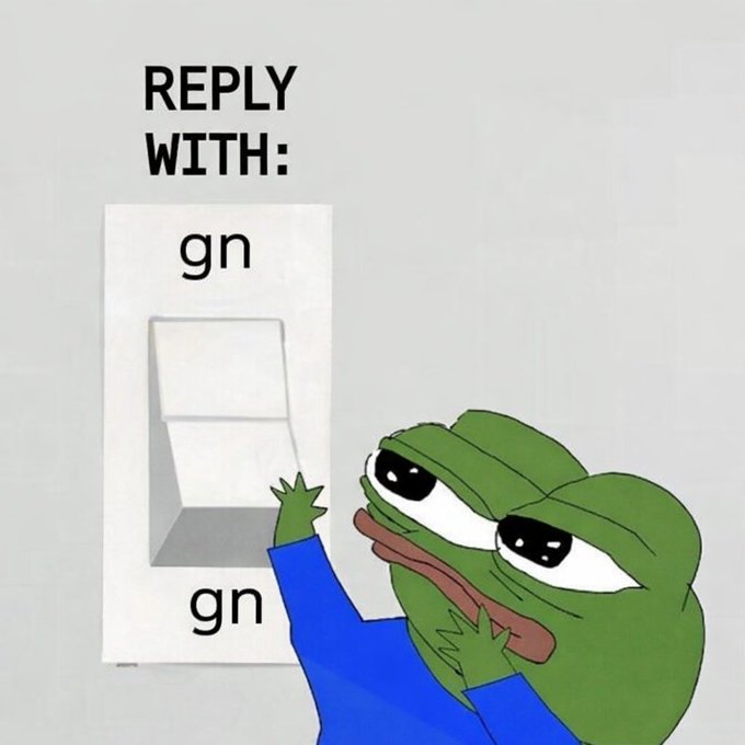 A meme featuring a sad Pepe the Frog character pointing at a light switch labeled "gn" at both the top and bottom, with the text "REPLY WITH:" written above it.