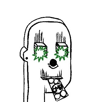 A crude doodle of a distressed face with sweat drops, wide starry eyes, and an open mouth showing a tongue.