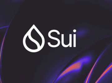 The image displays the Sui logo, featuring its distinctive water droplet icon next to the word "Sui" in white text, set against a dark gradient background with blue and red light streaks. The logo visually represents the Sui blockchain project mentioned in the post about its integration of post-quantum signature schemes.