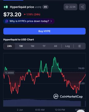 This image shows a phone screen displaying a graph showing the price of altcoins, with an active trading session going on at $73,200 per share.