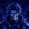 A stylized digital illustration of a skeletal or masked figure wearing a dark spiked outfit, rendered in dark blue and black tones.