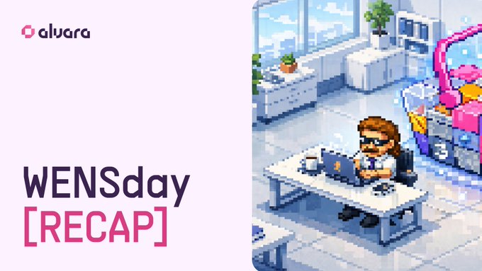 A graphic for 'alvora' titled 'WENSday [RECAP]' features a pixel art illustration of a person working at a desk in an office.