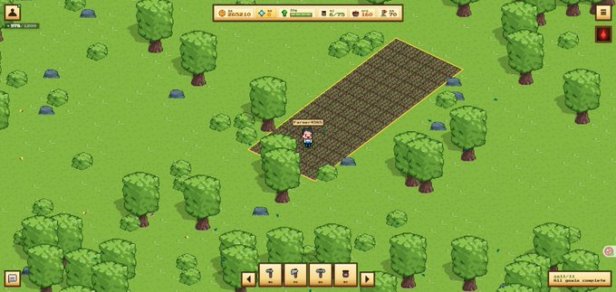 The image features a cartoon scene of a farm with various elements, including trees, bushes, and a small building. The farm appears to be a part of FarmTown, an online game where players can manage their own farms and engage in farming activities such as growing crops, raising animals, and selling goods for money. In the image, there is a post that reads "Come visit my farm on FarmTown! I'm growing crops, filling orders, and earning $FARM on Solana". The post also includes an image of the FarmTown logo and a link to the game's website.