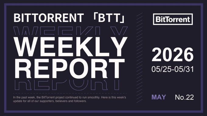 The image features a poster for a weekly report titled "Weekly Report" that was posted on May 22nd, 2026. The poster has a dark purple background and white text. It includes information about the report's title, date, and a link to the report itself. The poster also mentions an update from Bitkub regarding the trading of THB and another pair with BTC.