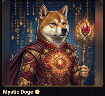 The image is a painting of a dog dressed as a medieval warrior with a golden shield that has a sun design on it, symbolizing power and strength. The central figure appears to be wearing armor with a gold emblem, showcasing his status as a knight. A sword rests at his side, adding to the authenticity of his role in battle. This painting is part of an event related to the Mystic Dogge, which promises exclusive access to artwork for 48 hours starting from tomorrow until Saturday. The post provides details on how much these paintings are worth and where they can be purchased or accessed.