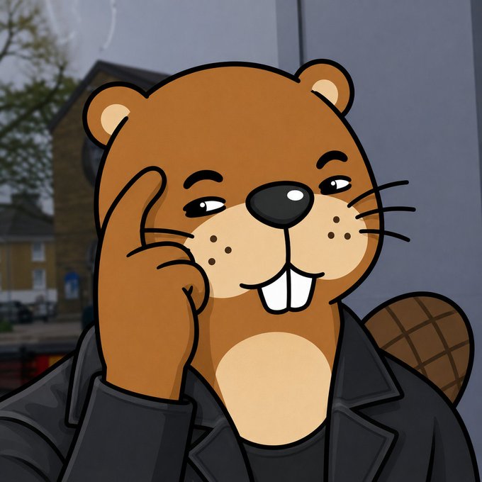 A cartoon beaver with prominent buckteeth, wearing a black leather jacket, holds up two fingers in a peace sign against a street backdrop, matching the bold, meme-style "BELIEVE IN THE BEAVA. $Chonketha WILL MELT FACES" post promoting the token.