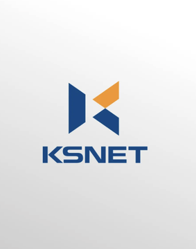 The image displays the KSNET logo, featuring a stylized "K" mark in blue and orange above the company name in bold blue lettering. This logo relates to the announcement of KSNET, a major Korean fintech company processing over $4B in monthly payments, partnering with the Solana Foundation to integrate Solana Pay across its 330,000+ merchant network in South Korea.