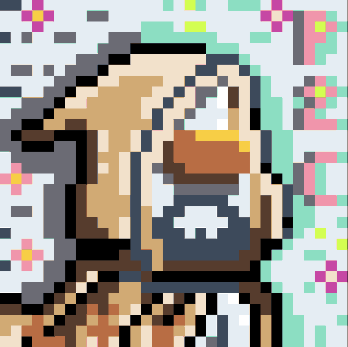 A pixel art portrait of a bearded man with a hood and sunglasses, likely created as an honorary NFT by the artist @pic2cells, which the post celebrates as part of their collection sweep.