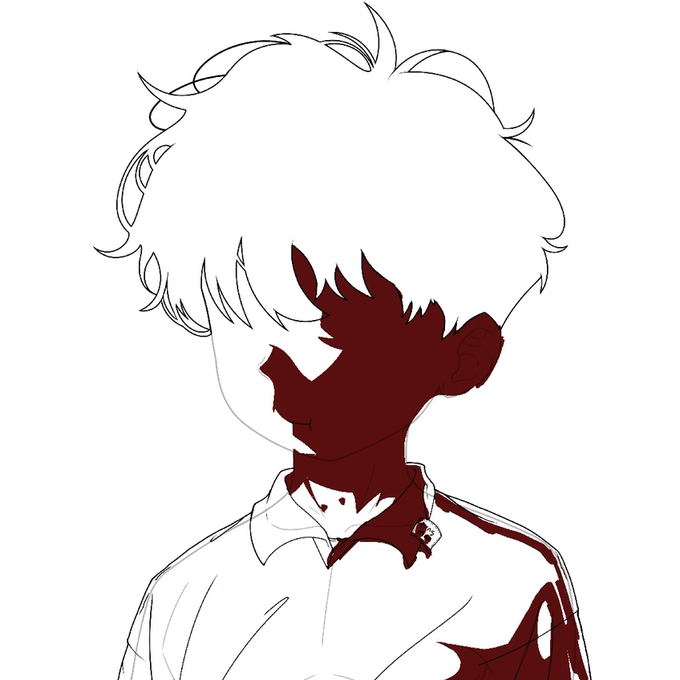 The image is a digital illustration of a child, whose right side is colored in a red hue perhaps suggesting blood. It aligns with a post expressing admiration for KinsmanNFT, focusing on the artistry and lore aspects that attract attention, like the detailing seen in the work of @frontroadgee23.
