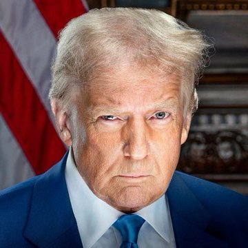 In this image, a middle-aged man faces directly toward the viewer. Behind his right shoulder hangs part of a red and white flag, part of a coat of arms or crest, and part of a gray painted wall. In an accompanying write-up, the man is referred to as "President Trump," describing an event where the The United States "had 'hit Iran very hard again tonight" as a likely trigger for the movements in Bitcoin. Geopolitical events have a significant impact on financial markets.