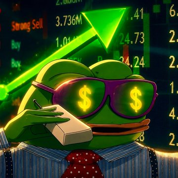 A stylish cartoon frog wearing sunglasses with dollar signs on the lenses is talking on a phone, set against a financial chart background displaying numbers like "3.736M," "24.73," and "24.24," along with a strong green upward arrow—symbolizing the massive trading success of jumbojet9090, who earned $158,383 on Polymarket Perps.
