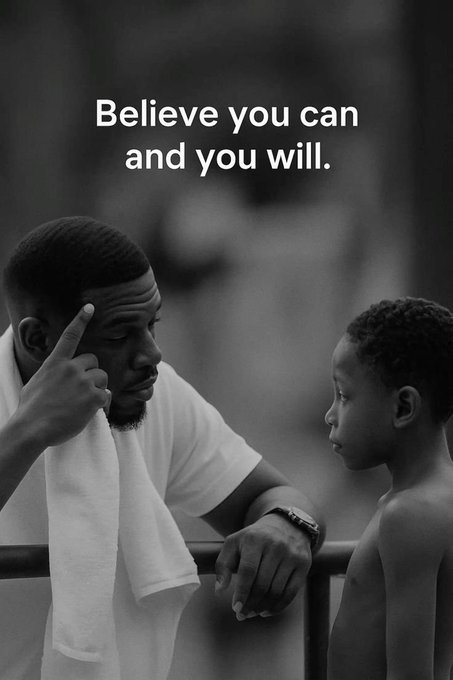 A man points to his forehead in an intense moment of connection with a young boy, overlaid with the motivational text "Believe you can and you will." The image's theme of self-belief and personal power aligns with the post's call to action for BeldexCoin, suggesting that confidence in one's goals—crypto investments included—can lead to success.