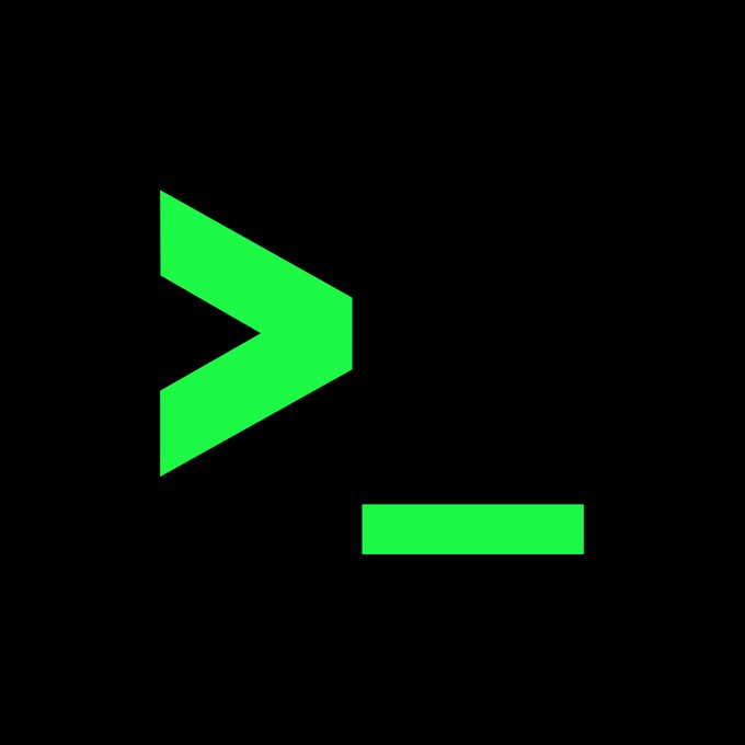 A simple green command prompt icon displayed against a black background.