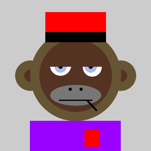A digital illustration of a Bored Ape-style cartoon monkey character wearing a red fez hat and a purple shirt, with a bored expression.