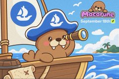 Promotional graphic featuring the Macaron mascot from the LooksRare NFT marketplace, announcing the date "September 18th" alongside a cartoon otter wearing a pirate hat on a ship.