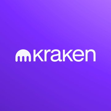 The Kraken cryptocurrency exchange logo displayed in white text on a purple gradient background.