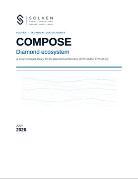 Cover page of a Solven technical document titled 'COMPOSE - Diamond ecosystem' dated July 2026, described as a smart contract library for the diamond architecture (ERC-2535 | ERC-6538).