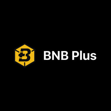 The image displays the logo of "BNB Plus," featuring a yellow hexagonal icon with a stylized "B" design alongside the company name in white text on a black background, visually reinforcing the announcement about BNB Plus Corp. evolving from a BNB treasury firm into a broader blockchain and AI infrastructure provider.