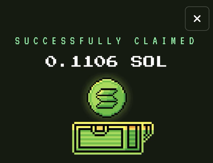 The image displays a retro pixel-art confirmation screen reading "SUCCESSFULLY CLAIMED 0.1106 SOL" above a glowing green Solana logo and a stack of cash icon, illustrating the reward users can retrieve by visiting sol-incinerator.com to claim accumulated SOL from unused Solana wallets.