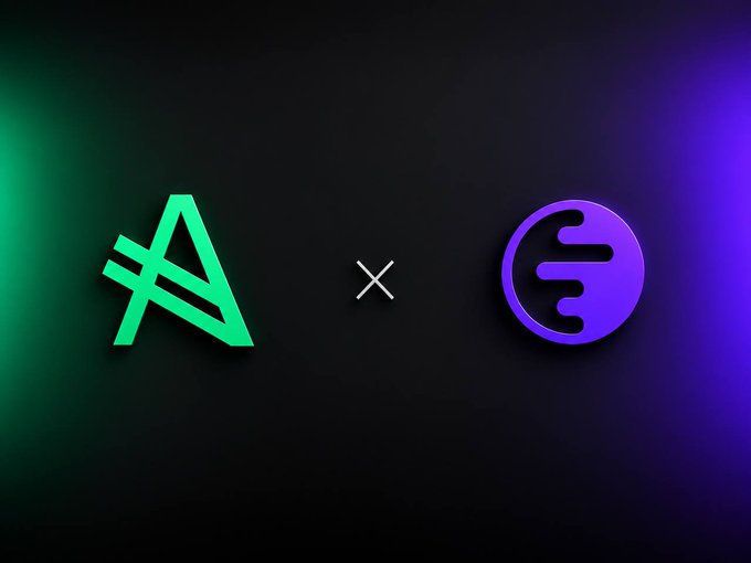 A graphic displaying the green Arbitrum logo and purple Enjin logo separated by an 'X' symbol against a dark background with green and purple lighting.