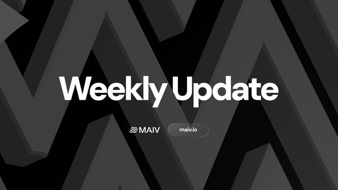 The image shows a banner for a website called "x.com/MAIV_FINANCE/s" that has a large white text box at the top of the image, which reads "Weekly Update". Below this, there are two lines of black text with an arrow pointing to them. The first line says "Weekly Update", and the second line says "x.com/MAIV_FINANCE/s". This suggests that the website is providing updates or information related to finance or investments.