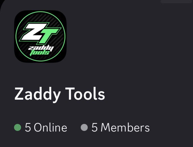 The image shows a Discord server preview for "Zaddy Tools," featuring a green and black circular logo with the stylized "ZT" initials, displaying 5 online users and 5 total members. This serves as a visual teaser for the new AI-educational Discord community referenced in the post, highlighting the platform where these automated trading bots and educational tools will be shared.