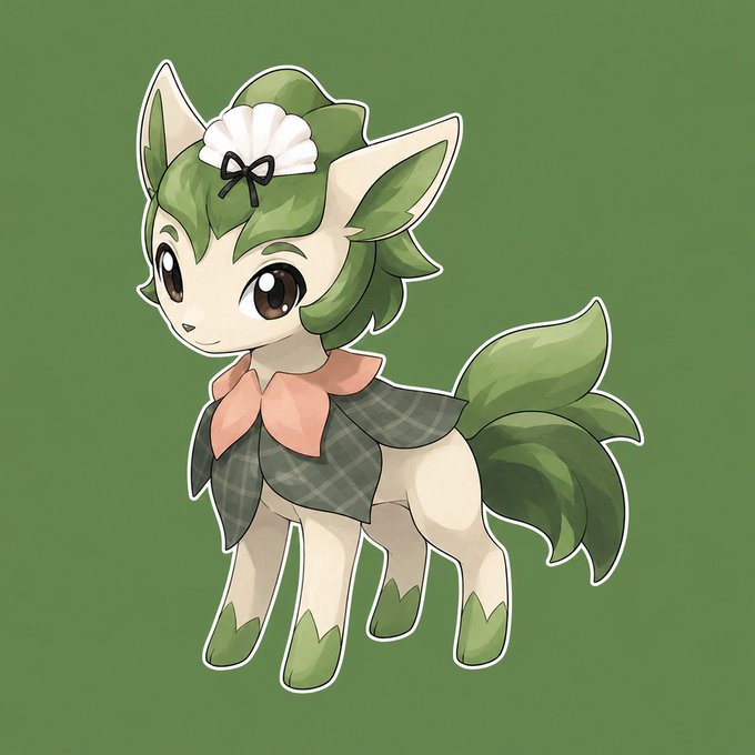 The image features a cartoon character with green hair, wearing a hat and bow, standing against a green background. The caption below the image reads "That'S what my PFP would be if it were a Pokémon. Show me yours." This suggests that the image is likely related to Pokémon characters or drawings, as the main focus of the post seems to be on the cartoon character's appearance and style rather than the actual Pokémon itself.

The post also includes an explanation about how the character would look like in real life if it were a Pokémon. The caption serves as a creative way to engage with the image by connecting it to a popular culture phenomenon, encouraging viewers to share their own interpretations or ideas for what the cartoon character might resemble in reality.