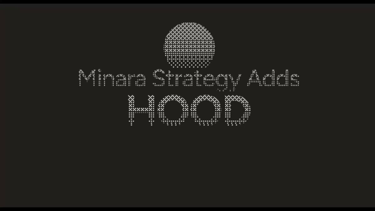 The image features a logo for a company named Minara Strategy Add's Hood, which is an AI-powered strategy consulting service. The logo consists of a circle with a dot inside, surrounded by white text that reads "Minara Strategy Add's Hood". This design choice creates a visually appealing contrast between the black background and the white elements, making it easy to read and recognize the company name.