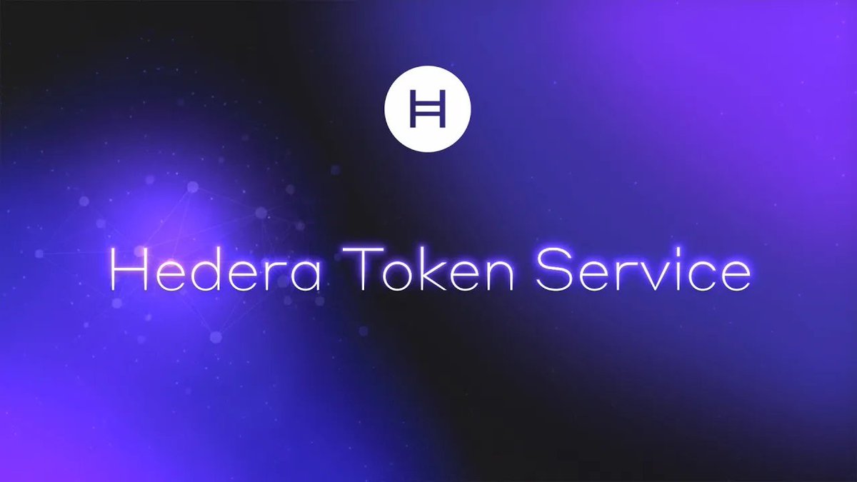 A promotional banner with a purple gradient background featuring the Hedera "H" logo and the text "Hedera Token Service" displayed prominently, illustrating the platform's native token service offering highlighted in the accompanying post.