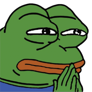 This image features a green frog with big, wide eyes who appears to be praying or offering his hands in submission while sitting within an online advertisement for stock market trading apps. The frog's position suggests that it might be used as a symbol of financial stability or prosperity in this particular context.
