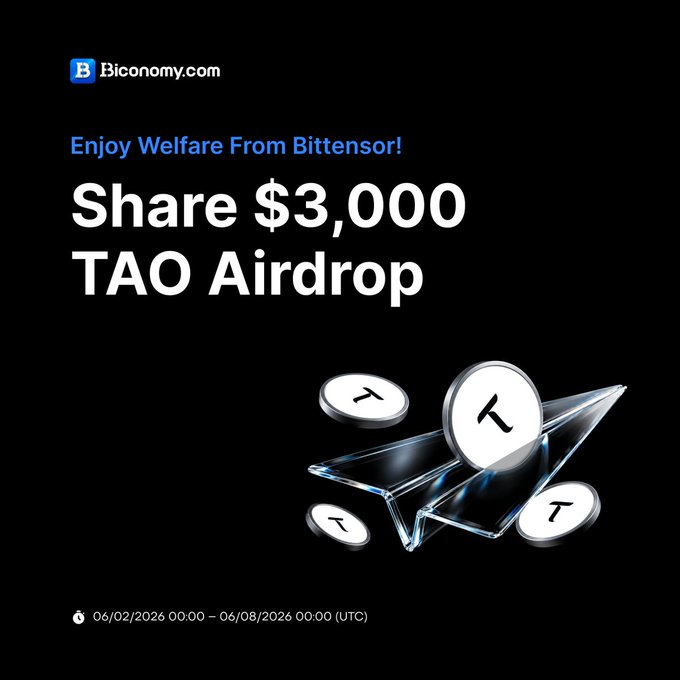 In the image, there's a flyer for a cryptocurrency exchange called Biconomy that offers a $3,000 reward for users who join using the Tao Airdrop feature and share their wallet with others. The flyer also includes text about welfare from BitTensorsor. The primary focus of the advertisement is to encourage people to participate in the Tao Airdrop campaign by sharing and potentially earning money through this cryptocurrency method.