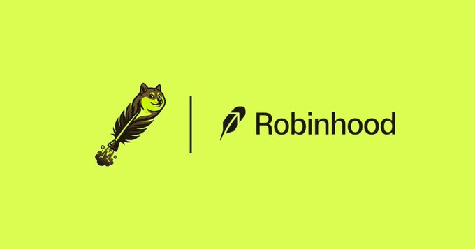 This image displays a doge-themed feather logo juxtaposed with the "Robinhood" wordmark, suggesting a potential expansion or collaboration between Robinhood and Solana. The accompanying text highlights Robinhood's opportunity to grow with Solana in the next bull run, particularly through platforms like @Robinlaunchfun that reward creators.