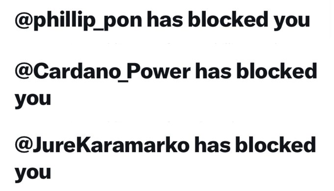 The image shows a post on social media with three lines of text, including a hashtag (#PHILLIPONhasBLOCKEDYOU) and a link to a video that says "This was the response to my video challenging the Cardano community to a debate The top guy is the CEO of Emurgo Admittedly this was surprising. I expected at least a couple people to accept."