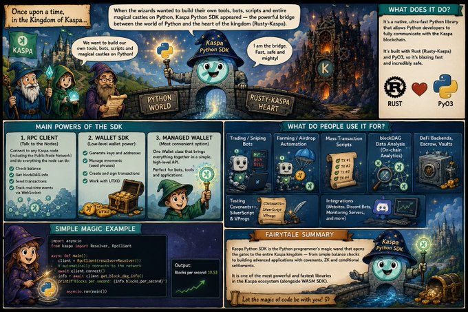 The image features a poster or infographic that explains the concept of programmability, specifically related to the programming language Kaspa (also known as Rust). The poster includes illustrations and text that help convey the idea behind programmability. It is designed for educational purposes, likely targeting beginners who are new to the world of programming languages like Rust.