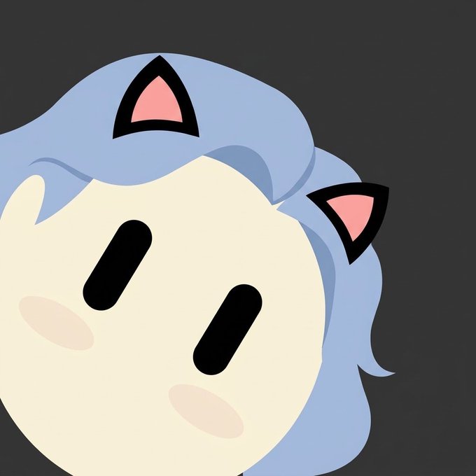 A cute 2D animated illustration features a character with light blue hair and cat ears against a gray background.