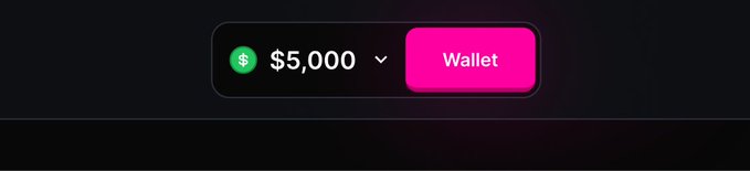 The image shows a digital wallet interface displaying a balance of **$5,000** with a bright pink "Wallet" button beside a green dollar sign icon. It visually represents the $5,000 mentioned in the post, framing it as a deposit sitting in a digital wallet waiting to be spent.