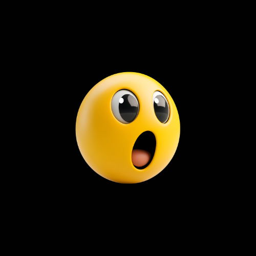 A surprised yellow emoji face with wide, shiny eyes and an open, oval-shaped mouth against a black background.