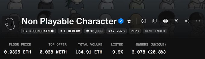 The image features a post about a Non Playable Character (NPC) character named Etherin, which was bought for 1.23 ether from someone on September 28th, 2028. The post includes details such as the purchase price of 1.23 ether and the total amount spent on the sale. There are many NPCs in the image, and at least nine of them can be clearly seen.