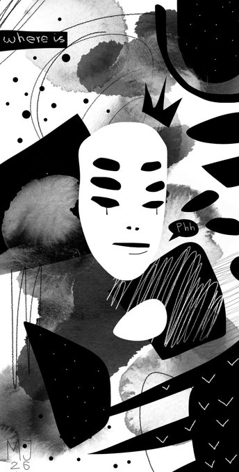 A black-and-white illustration of a serene, faceless figure with multiple eyes wearing a crown, exhaling "Pft" against an abstract ink-wash background with "Where us" text in the corner. The monochrome "Pale" composition reflects the post's promotion of the limited 3-edition Tezos NFT artwork dropping on TezosTuesday.