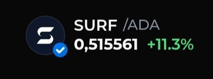 A cryptocurrency price ticker showing SURF/ADA at 0.515561 with a +11.3% gain, marked with a verified blue checkmark.