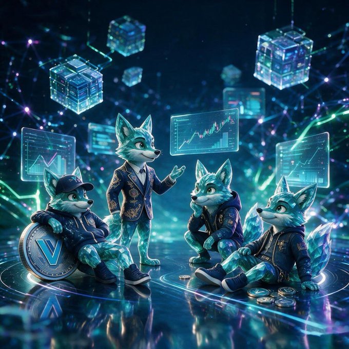 Four anthropomorphic foxes in stylized outfits gather around a glowing coin marked "V" amid floating holographic screens displaying upward-trending market charts, set against a dark crypto-themed background of digital cubes and a particle network.

The image reinforces the post's emphasis on YFSX VIN's decentralized, community-driven ecosystem by depicting a "pack" of fox characters rather than a single authority figure—visually echoing how liquidity providers and smart contracts collaborate, while the rising charts and digital infrastructure symbolize the protocol's algorithmic, network-based value creation.