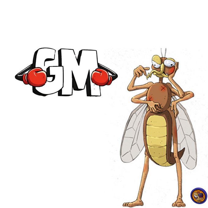 A cartoon illustration showing a 'GM' logo wearing red boxing gloves next to a beaten-up mosquito character with X's on its body and bite marks on its belly.