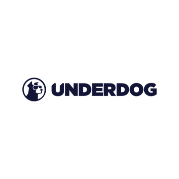 The image displays the **UNDERDOG** logo, featuring a stylized dog silhouette within a navy blue circular emblem next to the brand name in bold uppercase letters. This corresponds to the accompanying news about Underdog, a sports prediction market platform, suing Connecticut in federal court to challenge the state's classification of its event contracts as illegal gambling, citing its CFTC-regulated status as grounds for preemption.