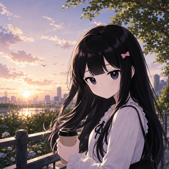 The image features a young girl with long hair holding a coffee cup while standing near a railing overlooking a cityscape at sunset. The caption of the image includes the hashtag #RiverdotInc, which might be related to an event or cause that the girl is involved in. The focus on this post seems to be on promoting engagement and participation across various activities towards a broader vision for a connected ecosystem.