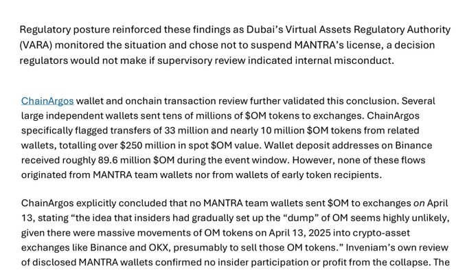 The image shows an informational poster or sign about the topic of cryptocurrency trading, specifically focusing on the Dubai Virtual Asset Authority (VAA) and its decision against certain transactions involving MANTRA funds. The text in the poster provides reasons why VAA's regulatory authority made this decision. In the surrounding text, a phrase is used to refer to the @MANTRA team, which is likely related to cryptocurrency trading or blockchain technology.