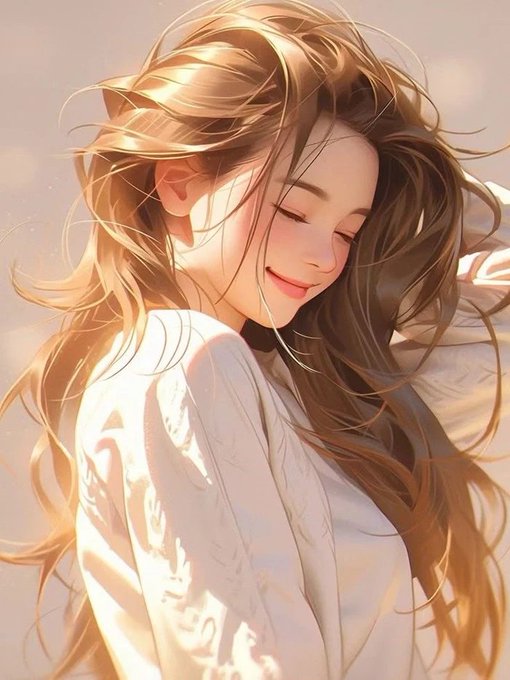 The image features a beautiful woman with long brown hair wearing a white shirt, smiling at the camera. The background of the image is a light gray color, which contrasts nicely with her hair. There are no texts or other objects present in the image, making it a simple and clean composition that highlights the woman's beauty and charm.