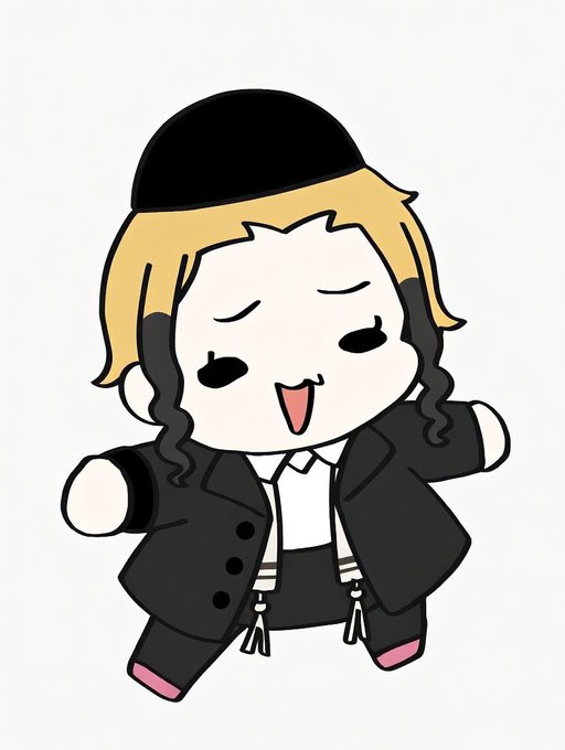 A cute chibi-style cartoon character with blonde hair wearing a black beanie and black jacket, depicted in a playful pose with tongue out.